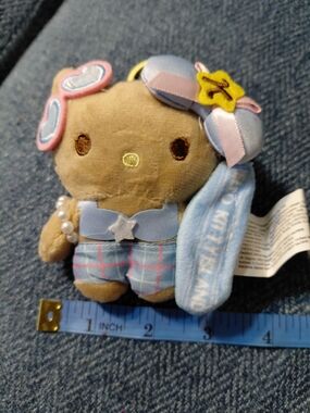 Plush Bear Keychain with Blue Outfit and Accessories